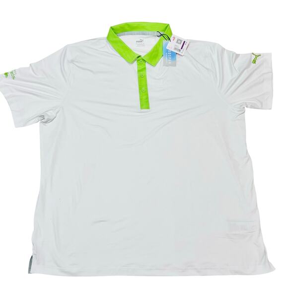Puma Polo Shirt Tequila Patron Mens XXL White Green Polyester Stretch Golf New - Picture 1 of 10